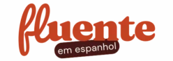 Logotipo com o texto fluente em espanhol em fundo laranja.