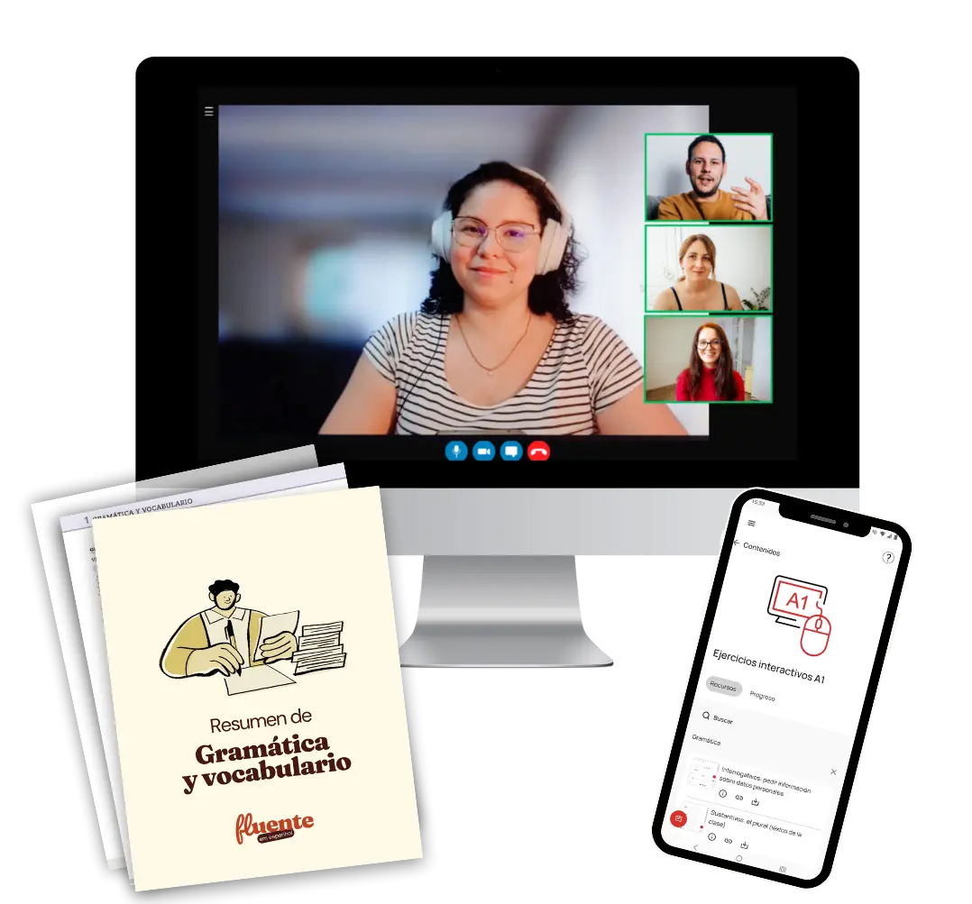 Aulas de espanhol online em grupo com professora e alunos por videochamada na Fluente em Espanhol